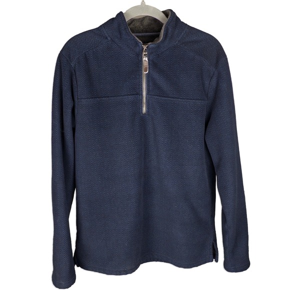 London Fog Other - London Fog Mens Quarter Zip Pullover M Blue Herringbone Fleece Lined Sweater